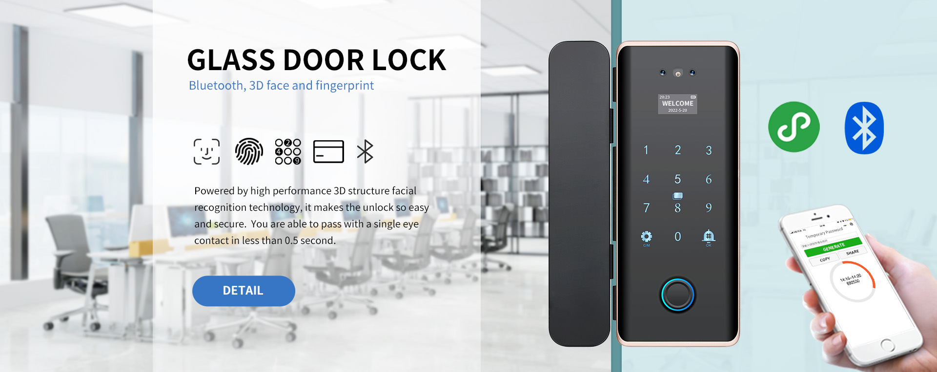 3d face glass door lock