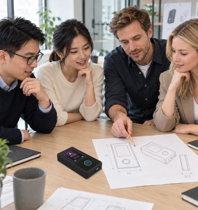 A team reviewing an access control product design